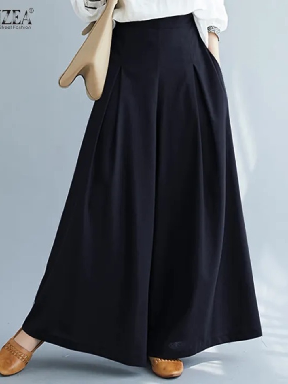 ZANZEA Navy Blue Elastic Waist Wide Leg Palazzo Pants NWT Brand New